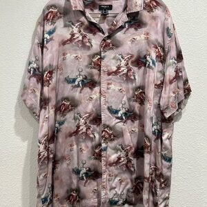 Forever 21 Short Sleeve Shirt Button-up Renaissance Cherub Putti Print Men XXL